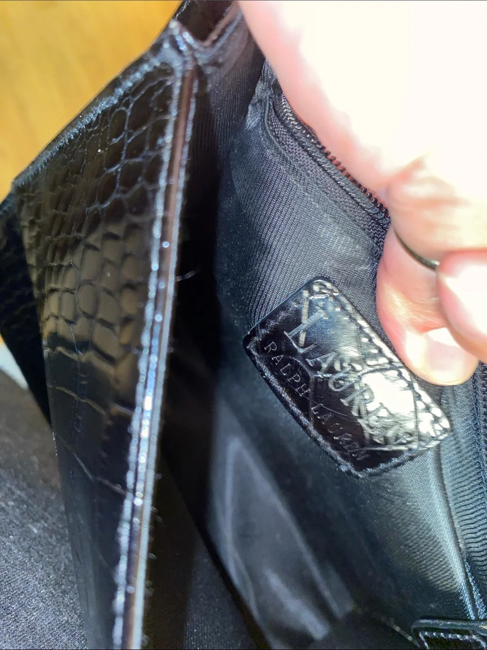 Ralph Lauren Black Croc-Embossed Top Handle Satchel